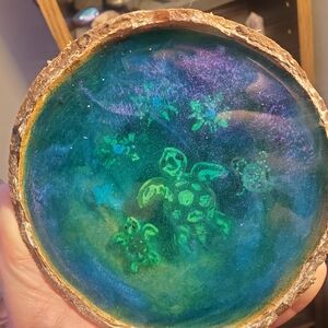 Handcrafted Blue and Green Resin Art Piece